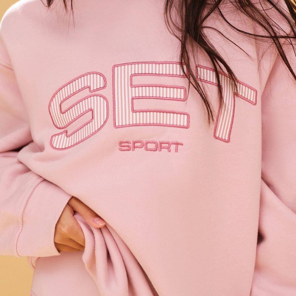 SET ACTIVE XL/XXL Midweight Sweats Staple Crewneck Bloom Pink Stripes Sweatshirt - Picture 4 of 8
